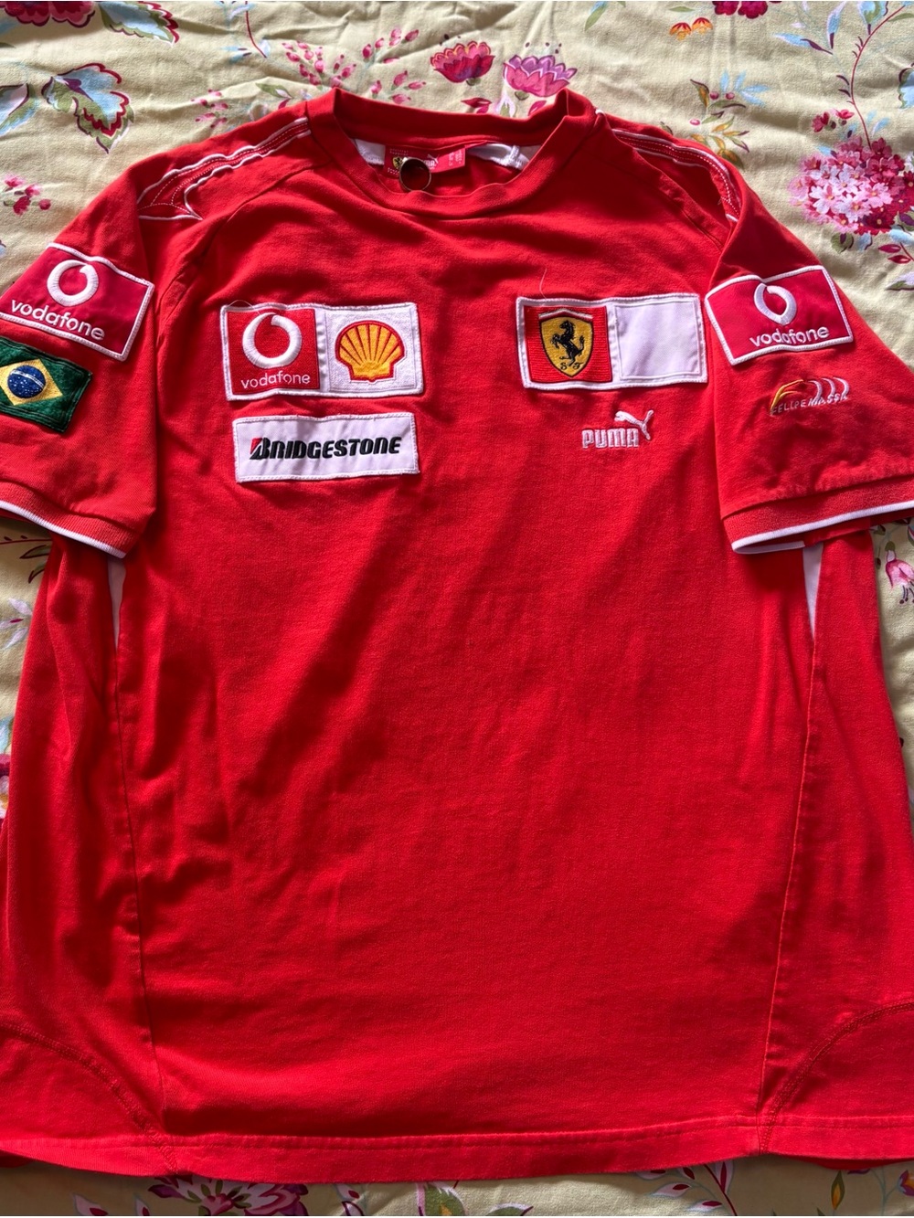 Scuderia Ferrari Puma Felipe Massa Vodafone Brazil Red Tee Shirt Large 27x23